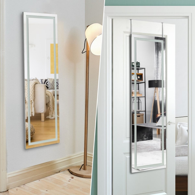 Miroir Mural LED Miroir Pleine Longueur Lumineux À 3 Couleurs Cadre En MDF 120 X 37Cm Blanc - Image 4