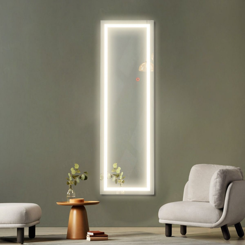 Miroir Mural LED Miroir Pleine Longueur Lumineux À 3 Couleurs Cadre En MDF 120 X 37Cm Blanc - Image 2