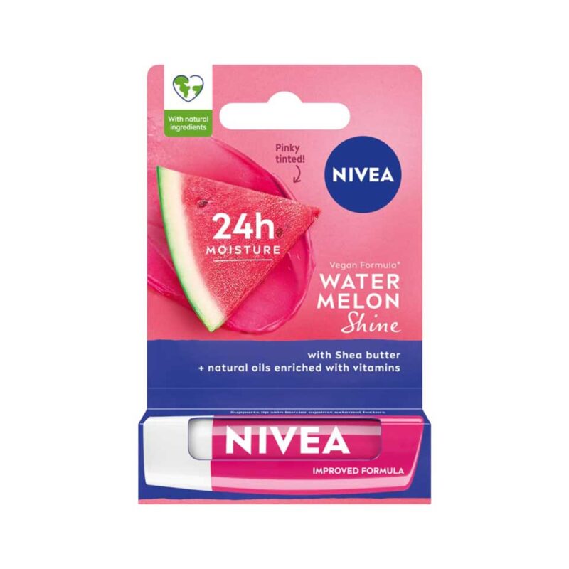 NIVEA Shine Watermelon Care Lipstick, 4.8 g - Hydrating - Pink - Matte - Vegan - Natural