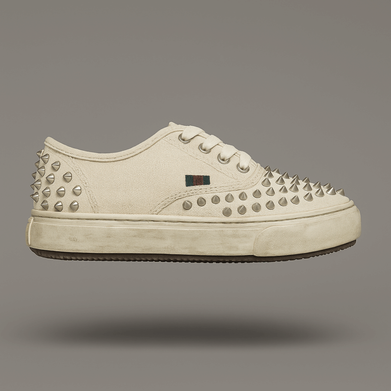The25x Beige Studded Canvas Sneakers - Image 3